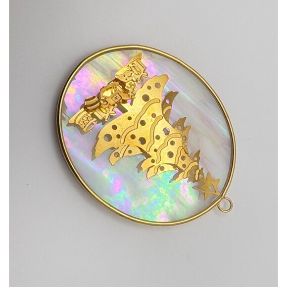Vintage Christmas Tree Ornament Iridescent Gold Tone Oval 3D - Picture 5 of 6